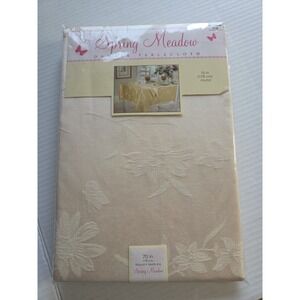 Damask Tablecloth Spring Meadow 70" Round Champagne Ivory